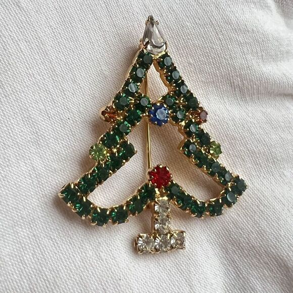 Lot of 2‎ Christmas Brooch Multicolor, Rhinestone, Christmas tree and boot. - Picture 3 of 12